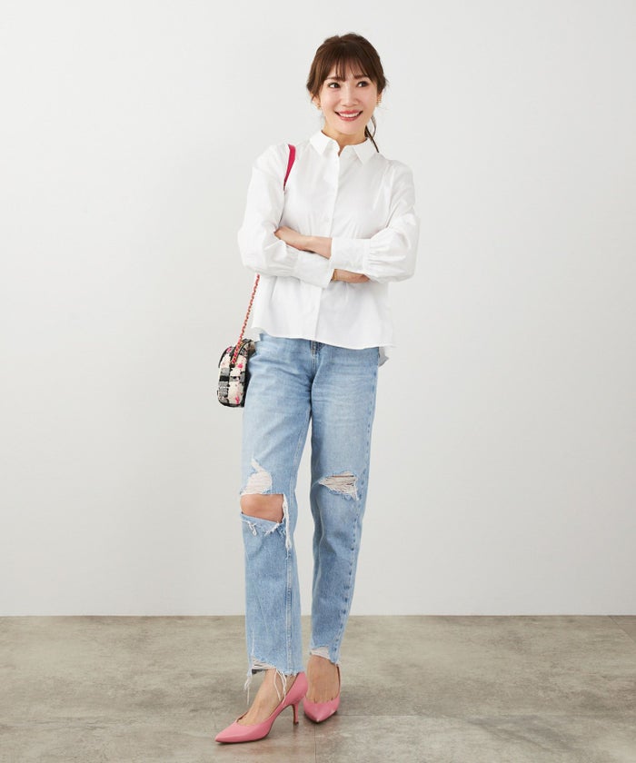 手洗い可 オフィス おしゃれ フェミニン 大人カジュアル 上品 きれいめ 長袖 白 ジョイントスペース