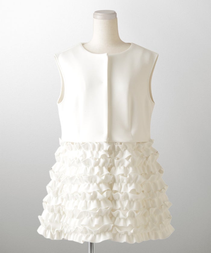 2way フリルヘム ジレ ホワイト ネイビー ブラック ペプラム ホワイト ネイビー ブラック フリー