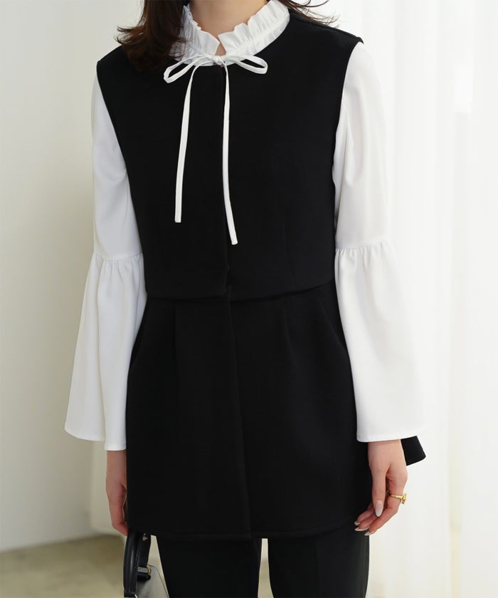 2way フリルヘム ジレ ホワイト ネイビー ブラック ペプラム ホワイト ネイビー ブラック フリー