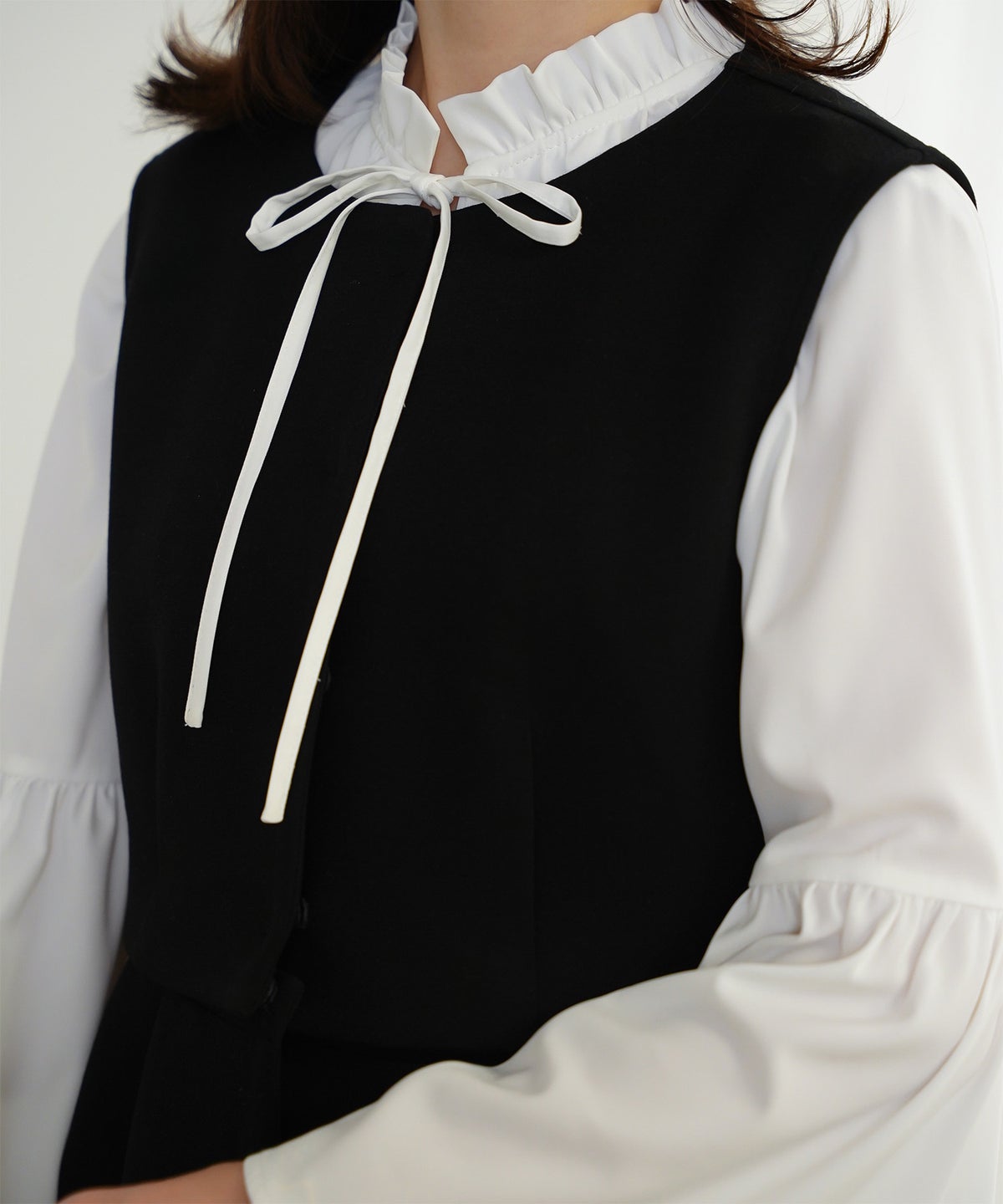 2way フリルヘム ジレ ホワイト ネイビー ブラック ペプラム ホワイト ネイビー ブラック フリー