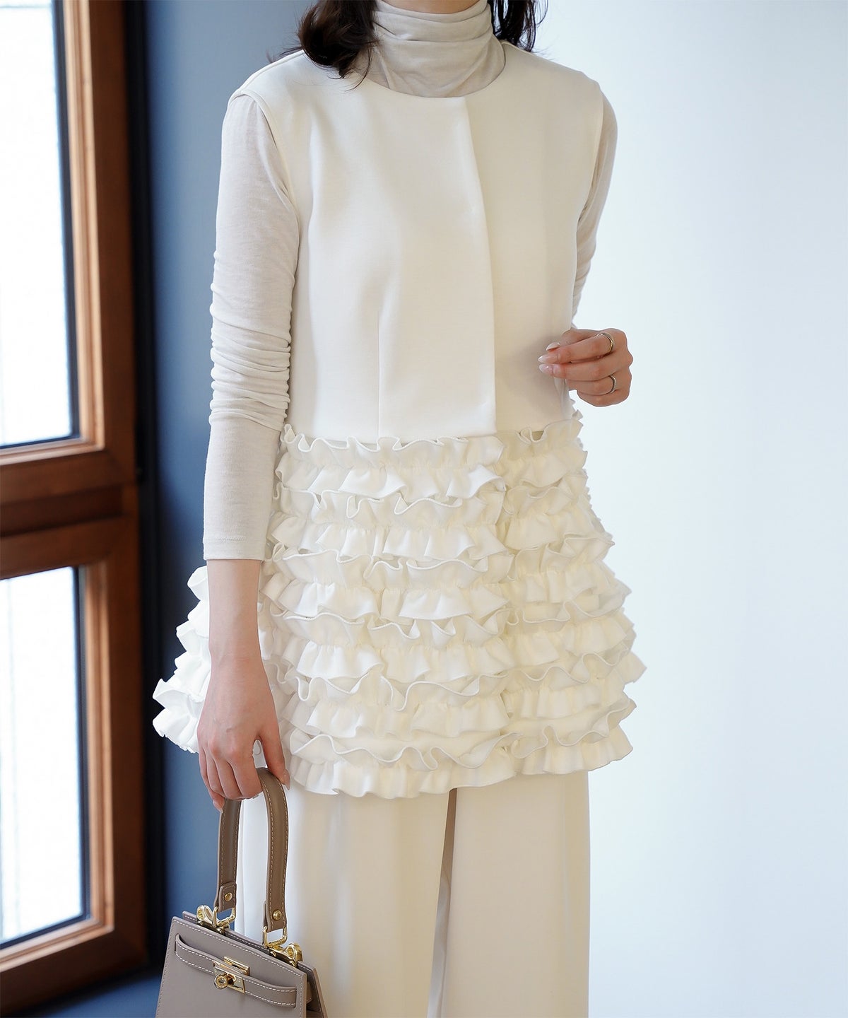 2way フリルヘム ジレ ホワイト ネイビー ブラック ペプラム ホワイト ネイビー ブラック フリー