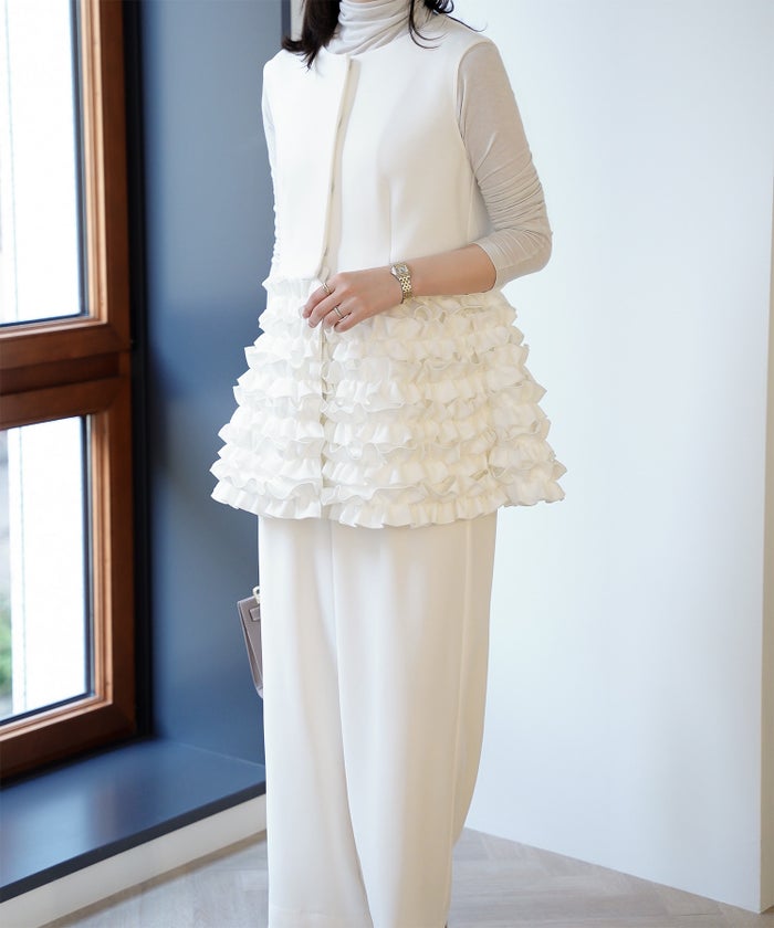 2way フリルヘム ジレ ホワイト ネイビー ブラック ペプラム ホワイト ネイビー ブラック フリー