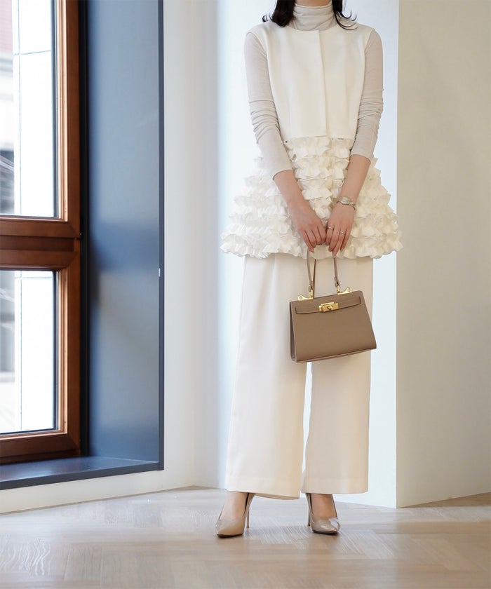 2way フリルヘム ジレ ホワイト ネイビー ブラック ペプラム ホワイト ネイビー ブラック フリー