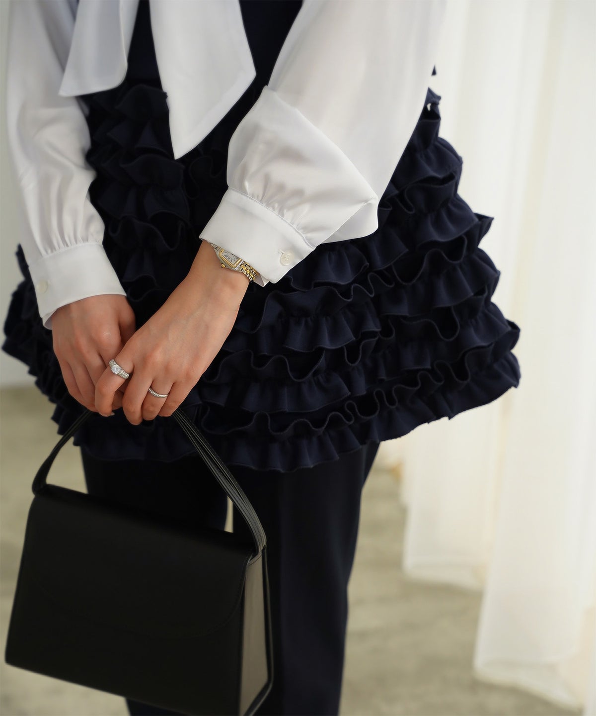2way フリルヘム ジレ ホワイト ネイビー ブラック ペプラム ホワイト ネイビー ブラック フリー