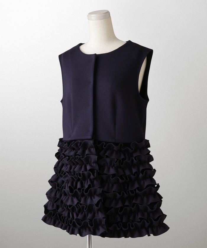 2way フリルヘム ジレ ホワイト ネイビー ブラック ペプラム ホワイト ネイビー ブラック フリー