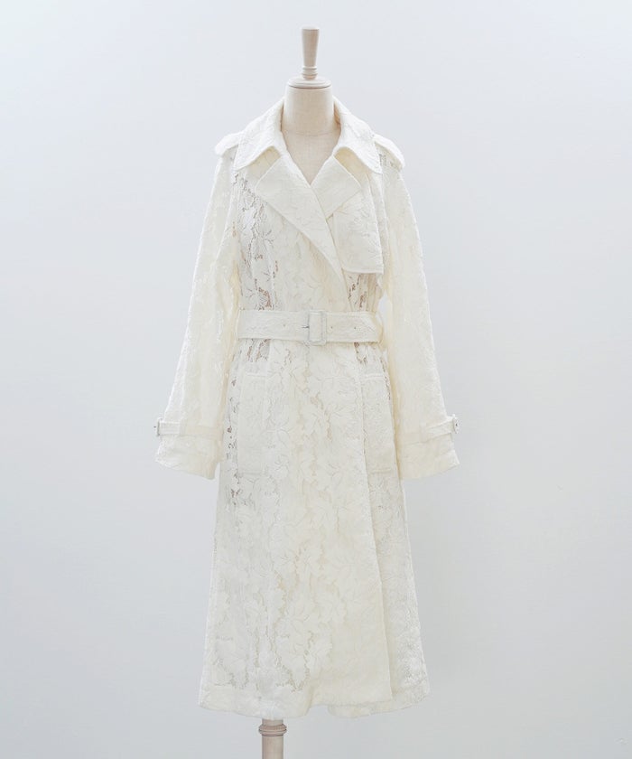 総レース ロング トレンチコート ホワイト ピンク ネイビー 総レース ロング トレンチコート ＆BLOOM（アンドブルーム）