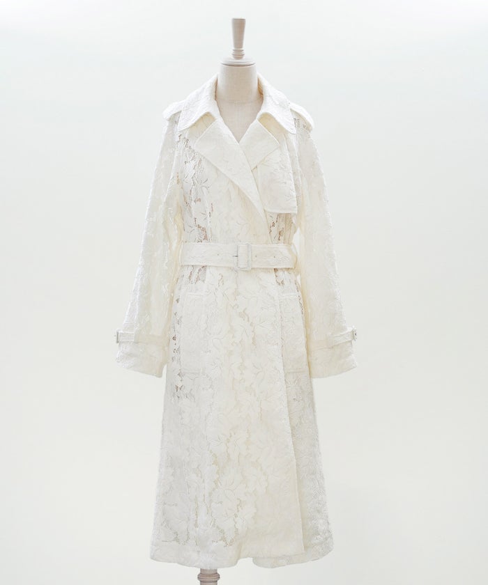 総レース ロング トレンチコート ホワイト ピンク ネイビー 総レース ロング トレンチコート ＆BLOOM（アンドブルーム）