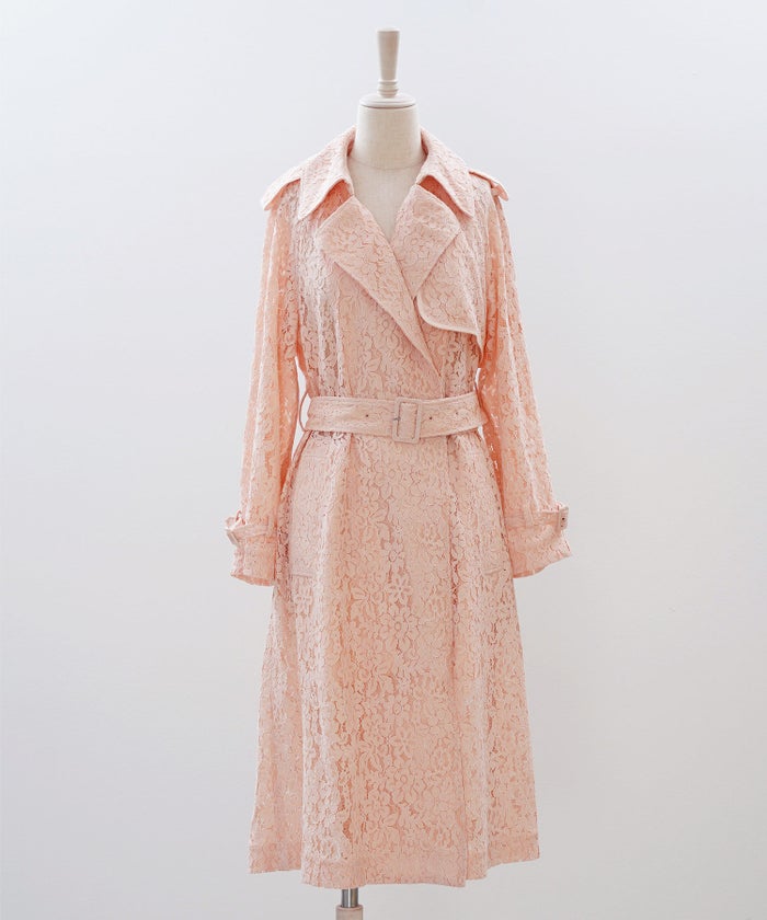総レース ロング トレンチコート ホワイト ピンク ネイビー 総レース ロング トレンチコート ＆BLOOM（アンドブルーム）