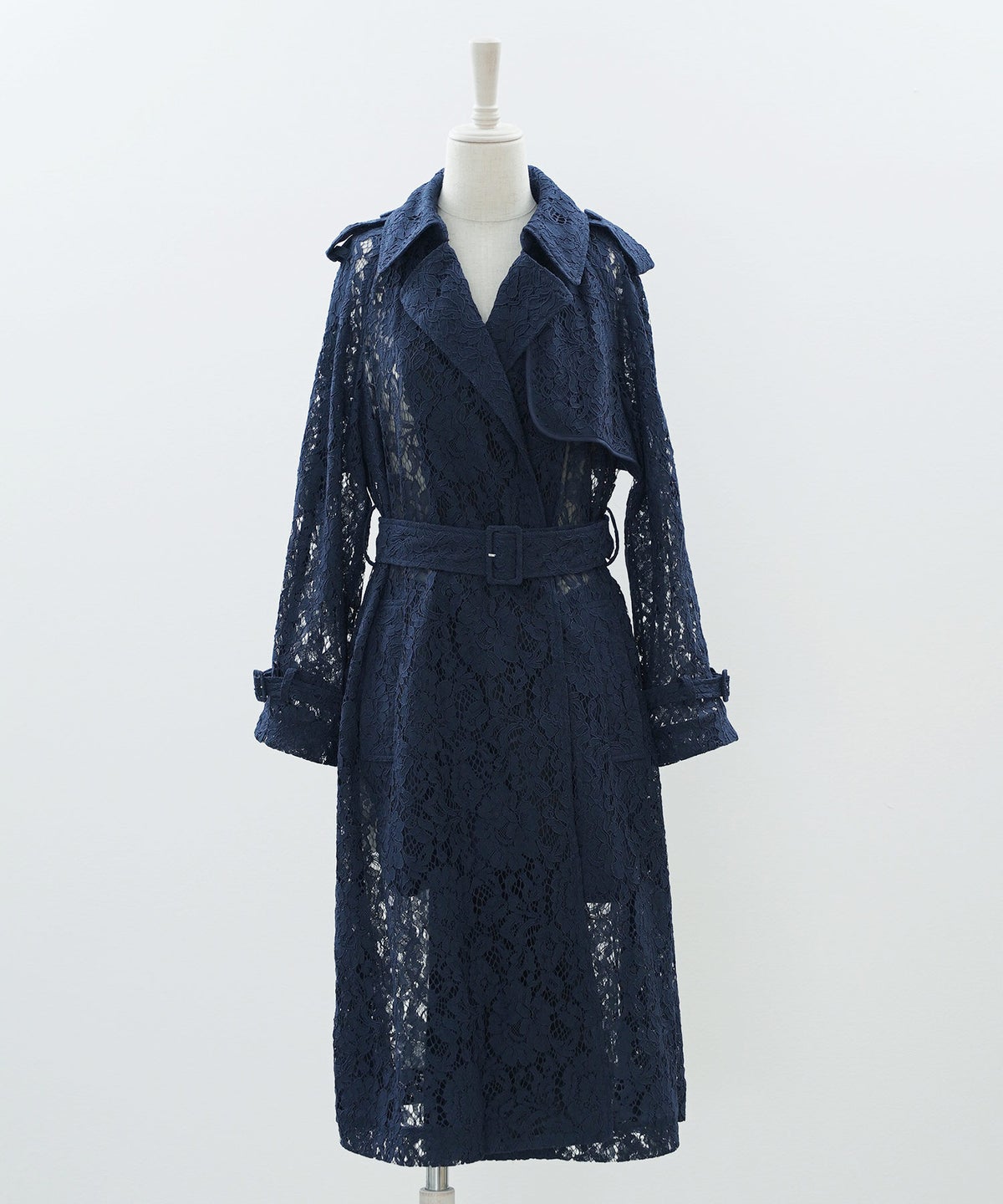 総レース ロング トレンチコート ホワイト ピンク ネイビー 総レース ロング トレンチコート ＆BLOOM（アンドブルーム）