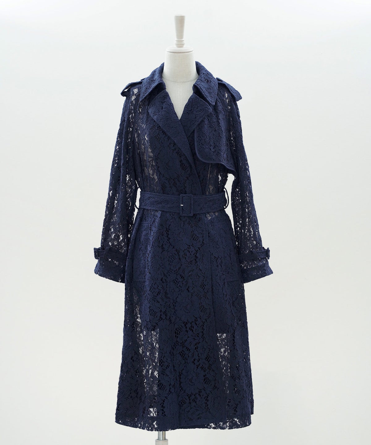 総レース ロング トレンチコート ホワイト ピンク ネイビー 総レース ロング トレンチコート ＆BLOOM（アンドブルーム）