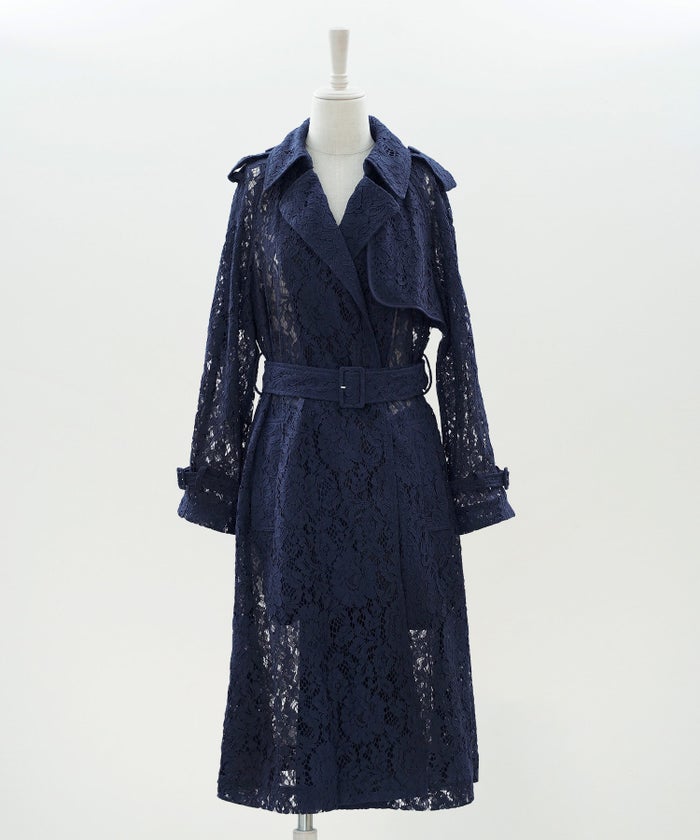 総レース ロング トレンチコート ホワイト ピンク ネイビー 総レース ロング トレンチコート ＆BLOOM（アンドブルーム）