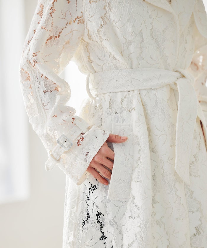 総レース ロング トレンチコート ホワイト ピンク ネイビー 総レース ロング トレンチコート ＆BLOOM（アンドブルーム）