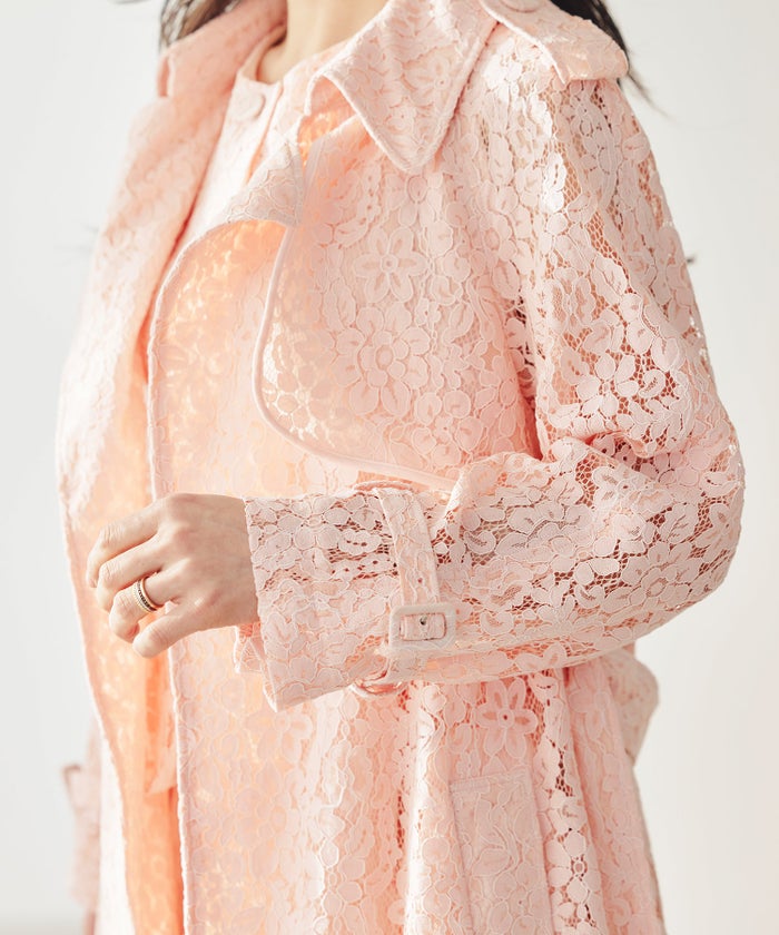 総レース ロング トレンチコート ホワイト ピンク ネイビー 総レース ロング トレンチコート ＆BLOOM（アンドブルーム）