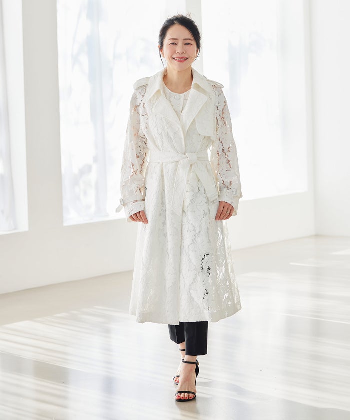 総レース ロング トレンチコート ホワイト ピンク ネイビー 総レース ロング トレンチコート ＆BLOOM（アンドブルーム）