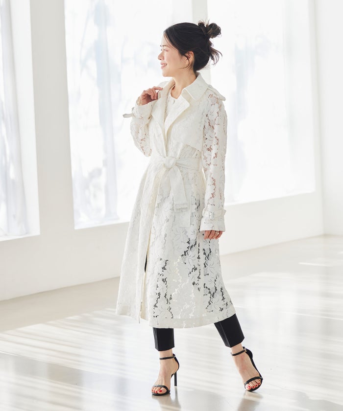 総レース ロング トレンチコート ホワイト ピンク ネイビー 総レース ロング トレンチコート ＆BLOOM（アンドブルーム）