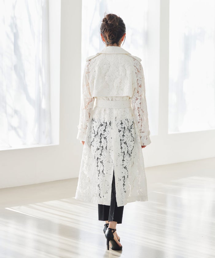 総レース ロング トレンチコート ホワイト ピンク ネイビー 総レース ロング トレンチコート ＆BLOOM（アンドブルーム）