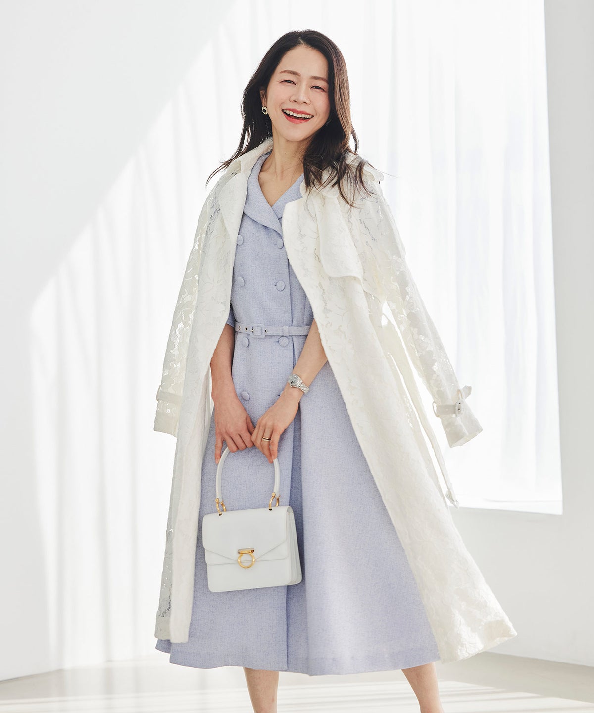 総レース ロング トレンチコート ホワイト ピンク ネイビー 総レース ロング トレンチコート ＆BLOOM（アンドブルーム）