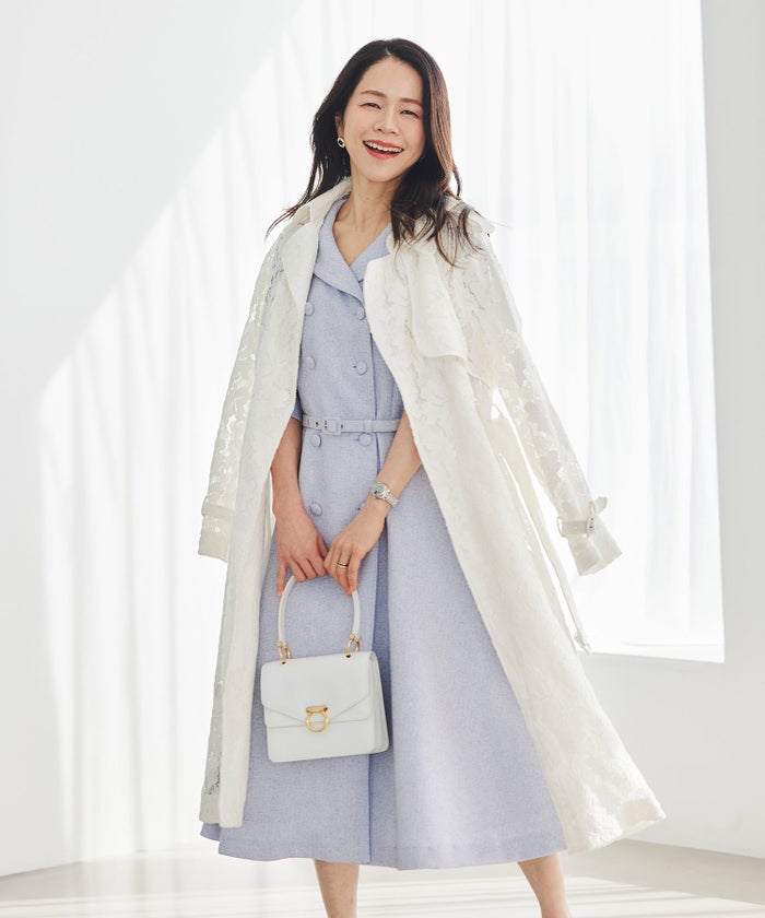 総レース ロング トレンチコート ホワイト ピンク ネイビー 総レース ロング トレンチコート ＆BLOOM（アンドブルーム）