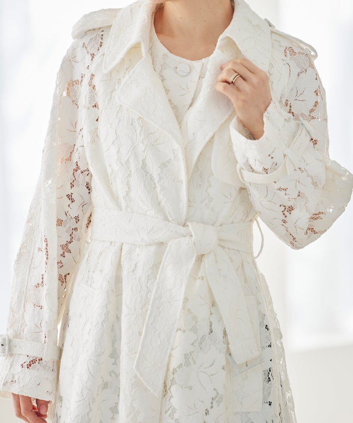 総レース ロング トレンチコート ホワイト ピンク ネイビー 総レース ロング トレンチコート ＆BLOOM（アンドブルーム）