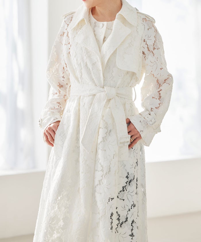 総レース ロング トレンチコート ホワイト ピンク ネイビー 総レース ロング トレンチコート ＆BLOOM（アンドブルーム）