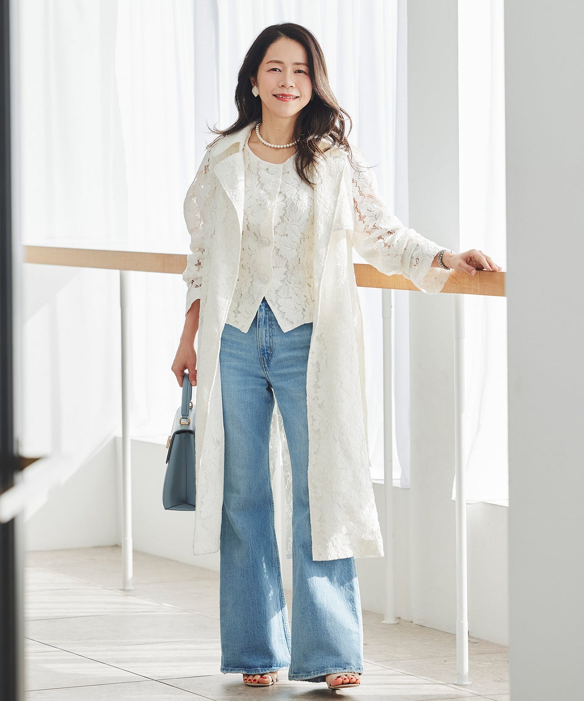 総レース ロング トレンチコート ホワイト ピンク ネイビー 総レース ロング トレンチコート ＆BLOOM（アンドブルーム）