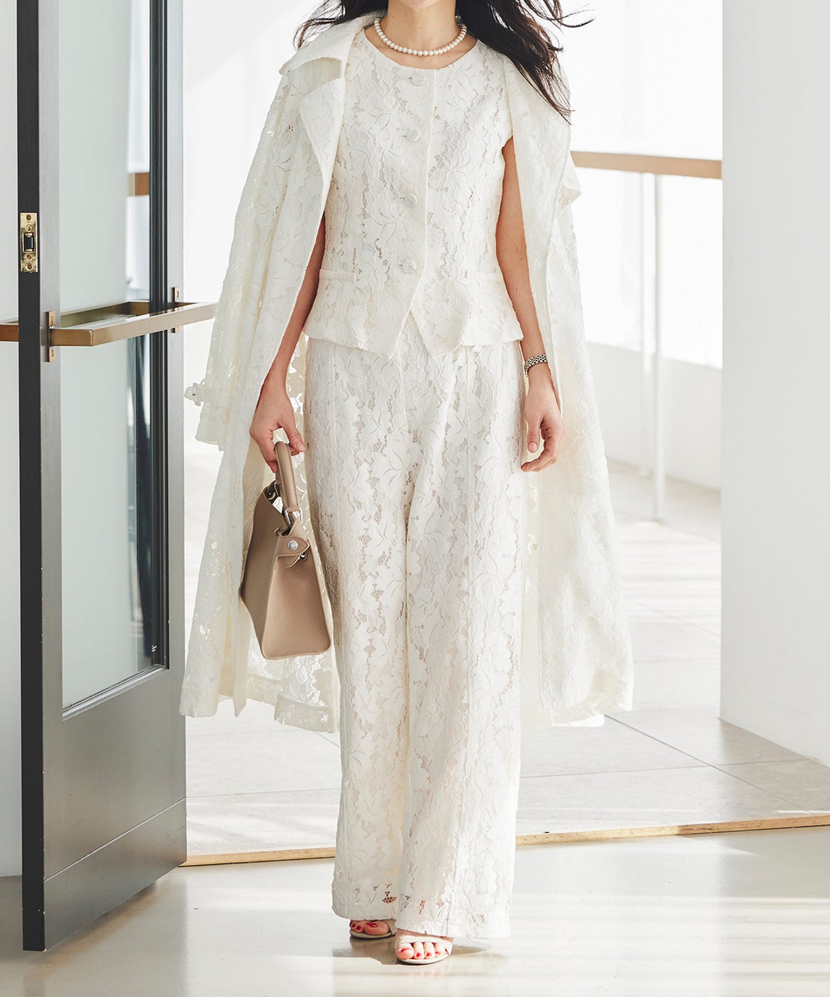 総レース ロング トレンチコート ホワイト ピンク ネイビー 総レース ロング トレンチコート ＆BLOOM（アンドブルーム）