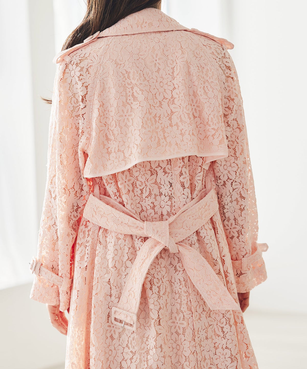 総レース ロング トレンチコート ホワイト ピンク ネイビー 総レース ロング トレンチコート ＆BLOOM（アンドブルーム）