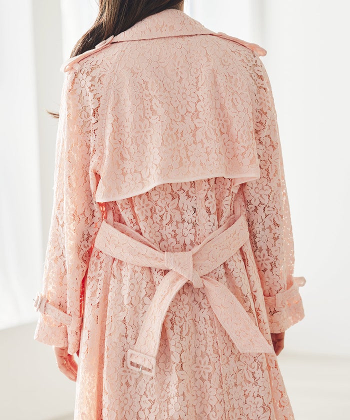 総レース ロング トレンチコート ホワイト ピンク ネイビー 総レース ロング トレンチコート ＆BLOOM（アンドブルーム）