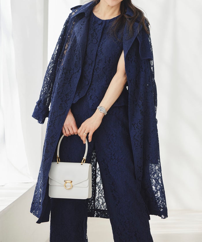 総レース ロング トレンチコート ホワイト ピンク ネイビー 総レース ロング トレンチコート ＆BLOOM（アンドブルーム）