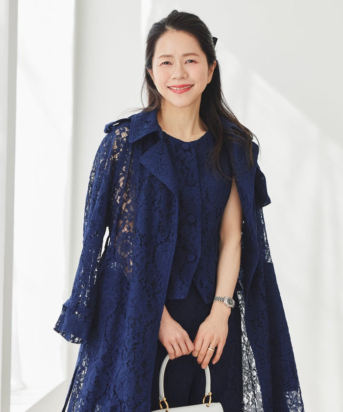 総レース ロング トレンチコート ホワイト ピンク ネイビー 総レース ロング トレンチコート ＆BLOOM（アンドブルーム）