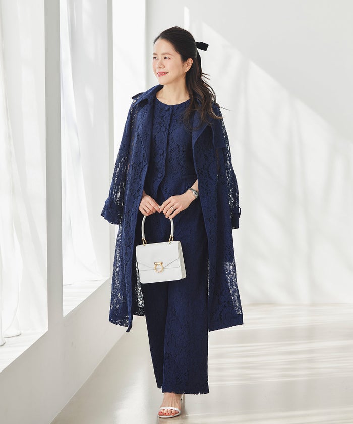 総レース ロング トレンチコート ホワイト ピンク ネイビー 総レース ロング トレンチコート ＆BLOOM（アンドブルーム）