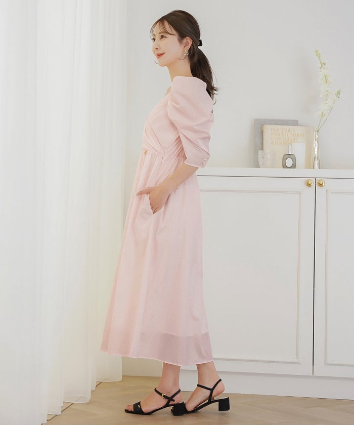 ワンピース カシュクール 半袖 6分袖  パール パワショル フェミニン 大人 マタニティ