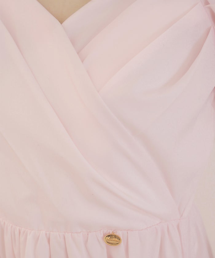 ワンピース カシュクール 半袖 6分袖  パール パワショル フェミニン 大人 マタニティ