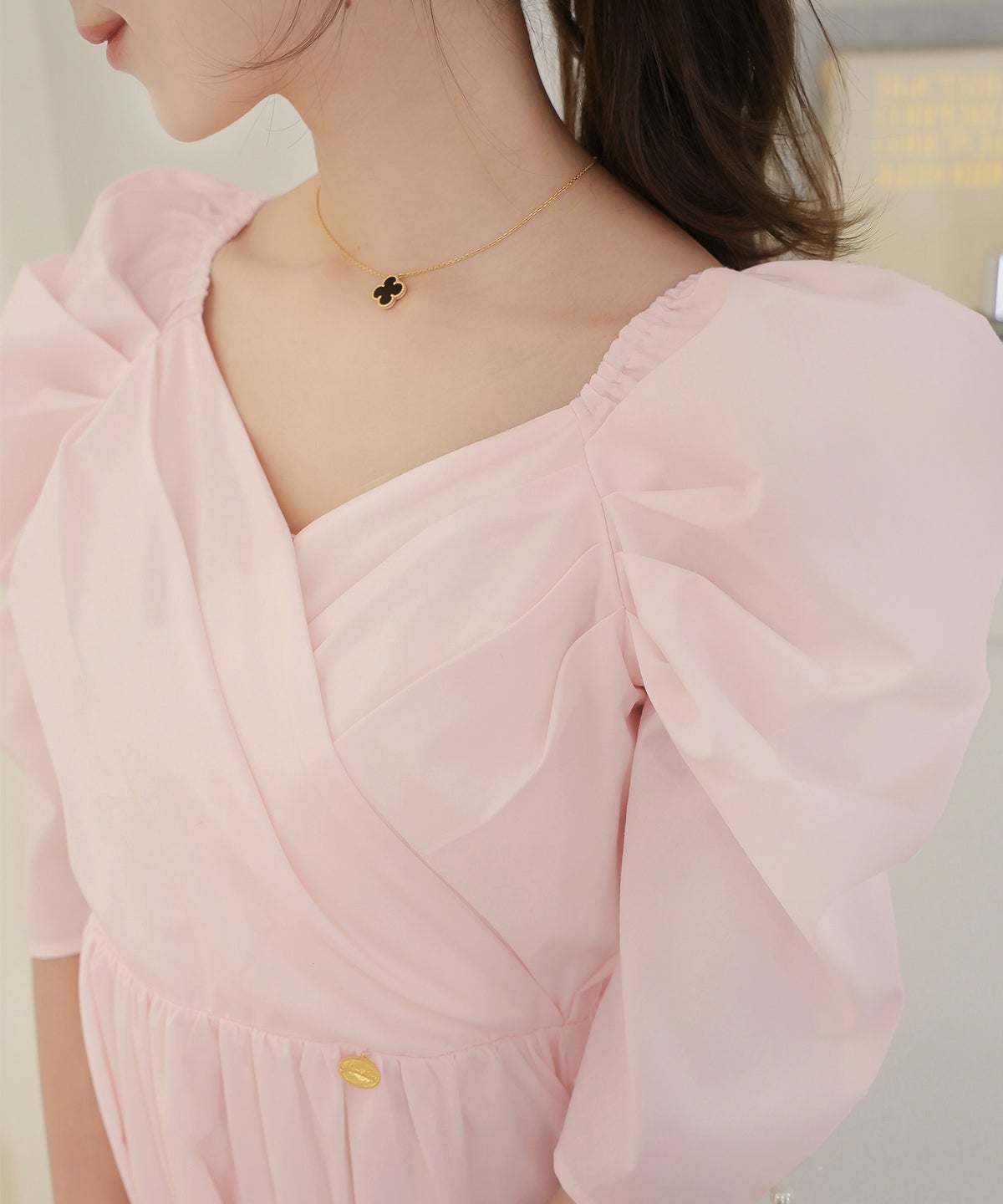 ワンピース カシュクール 半袖 6分袖  パール パワショル フェミニン 大人 マタニティ