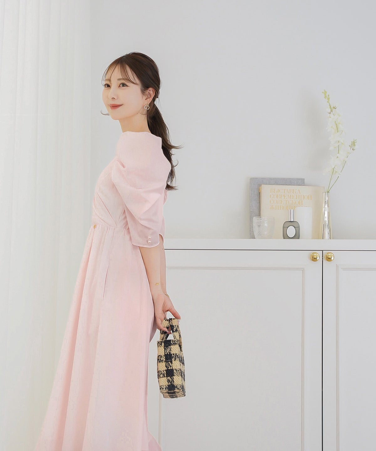 ワンピース カシュクール 半袖 6分袖  パール パワショル フェミニン 大人 マタニティ