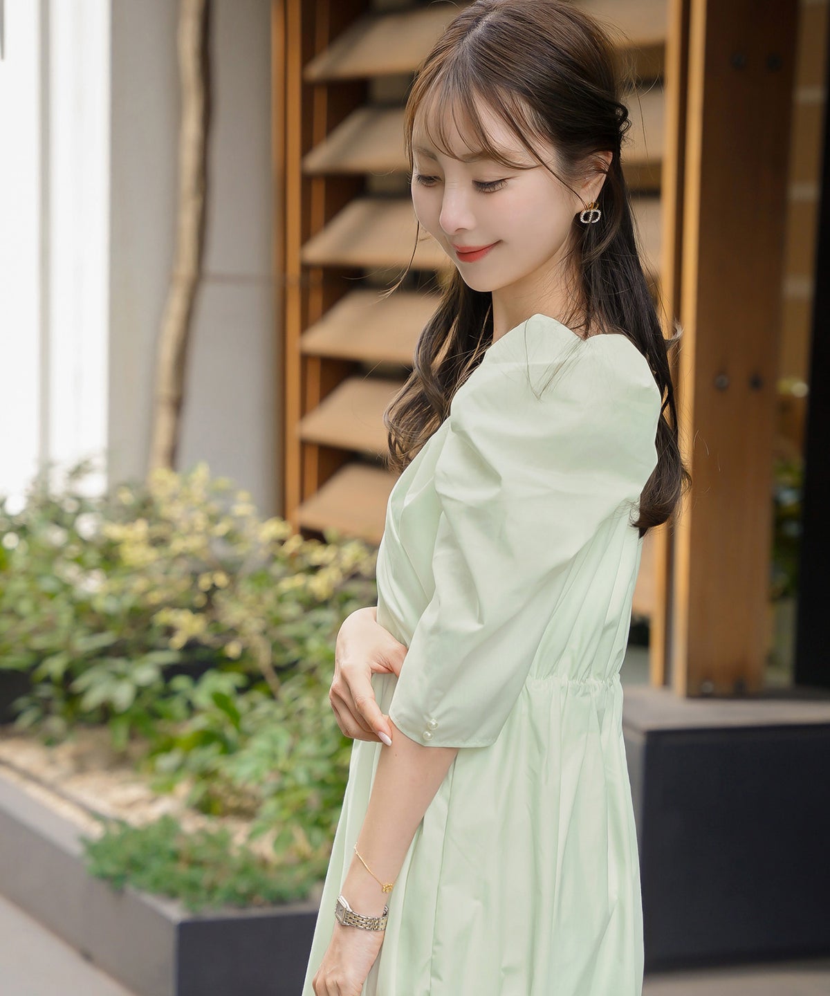 ワンピース カシュクール 半袖 6分袖  パール パワショル フェミニン 大人 マタニティ