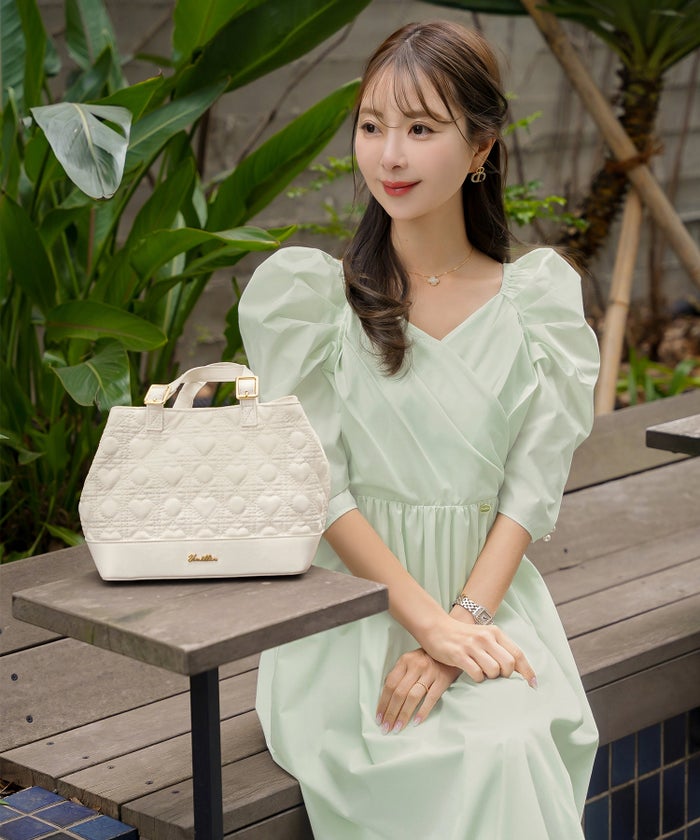 ワンピース カシュクール 半袖 6分袖  パール パワショル フェミニン 大人 マタニティ