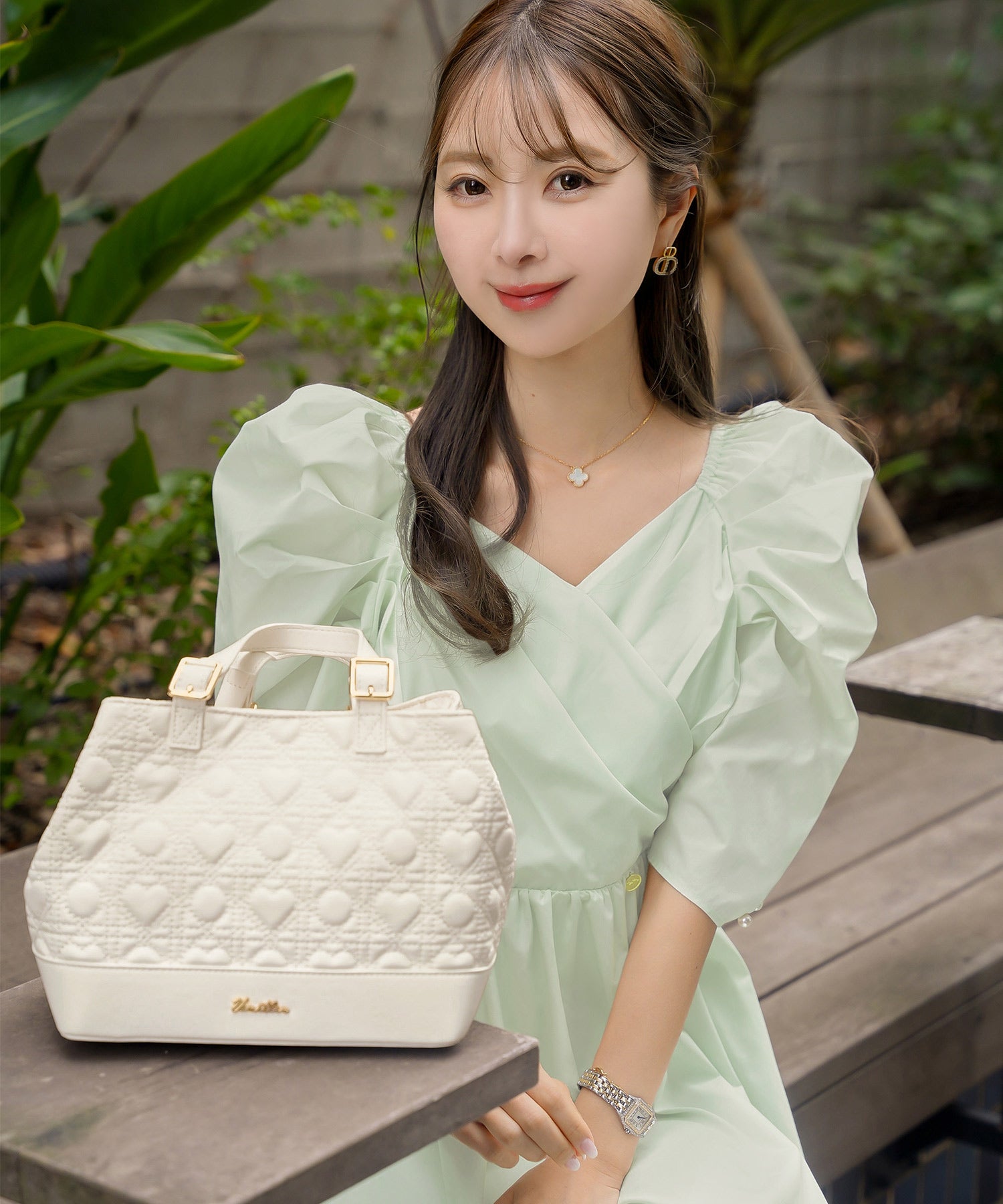 カシュクール パワショル ワンピース 6分袖 le reve vaniller 全2色