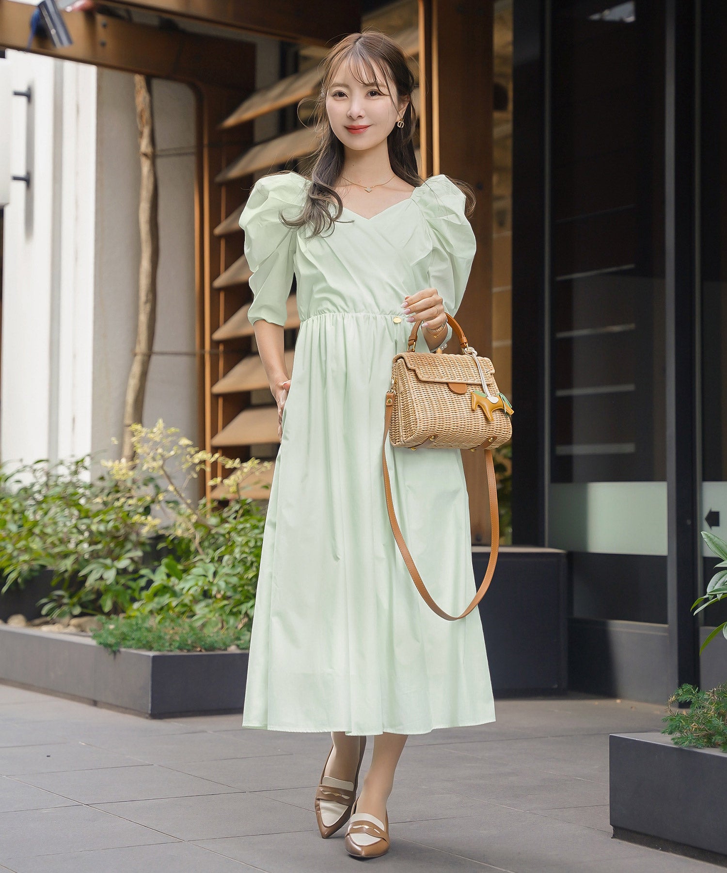 カシュクール パワショル ワンピース 6分袖 le reve vaniller 全2色