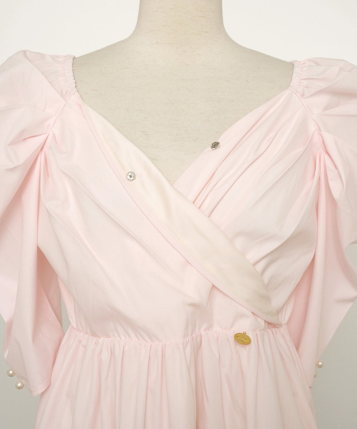 ワンピース カシュクール 半袖 6分袖  パール パワショル フェミニン 大人 マタニティ