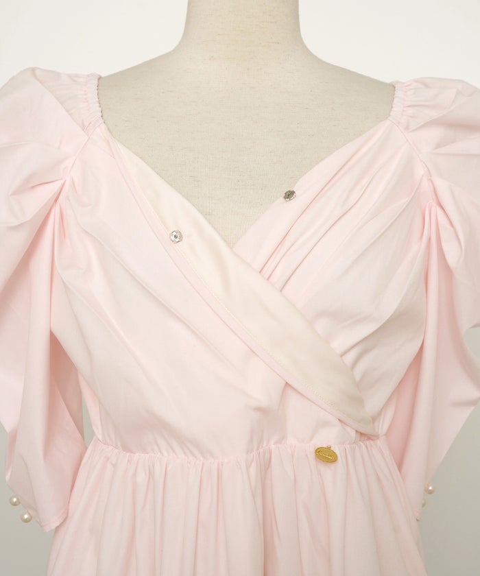 ワンピース カシュクール 半袖 6分袖  パール パワショル フェミニン 大人 マタニティ