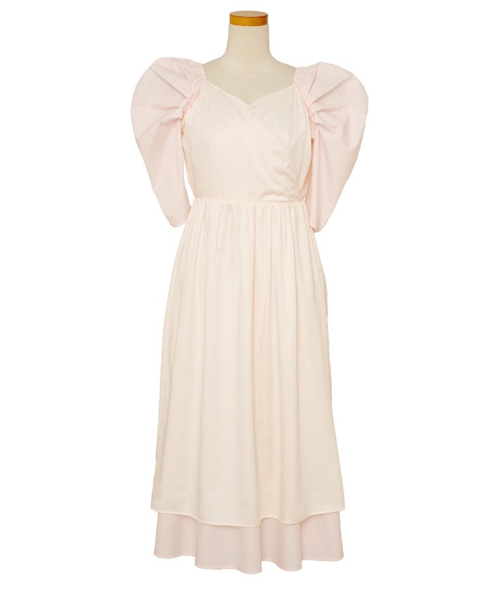 ワンピース カシュクール 半袖 6分袖  パール パワショル フェミニン 大人 マタニティ