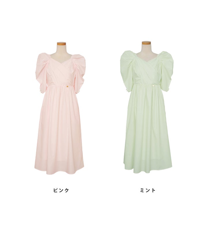 ワンピース カシュクール 半袖 6分袖  パール パワショル フェミニン 大人 マタニティ