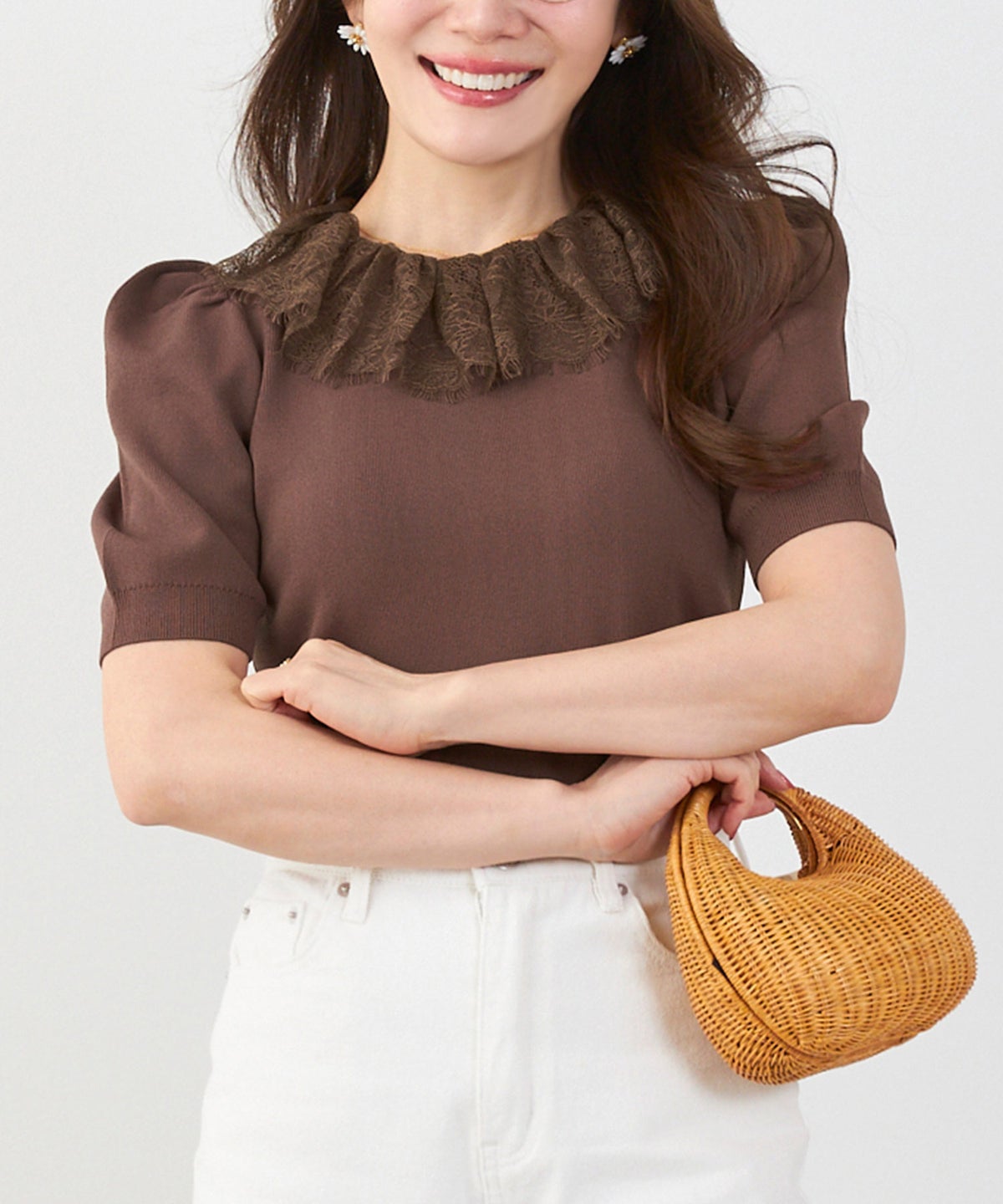 手洗い可 サマーニット ドライタッチ シャリ感 涼感 春 夏 フェミニン 上品 大人可愛い きれいめ 大人カジュアル ジョイントスペース