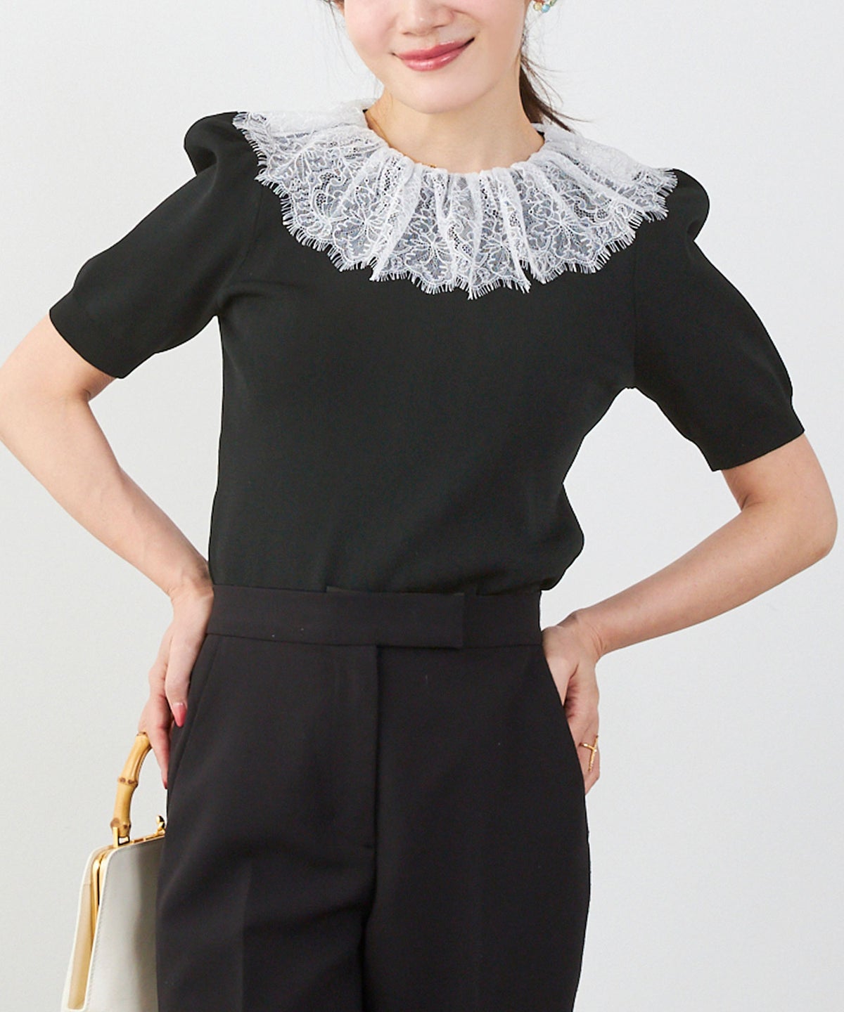 手洗い可 サマーニット ドライタッチ シャリ感 涼感 春 夏 フェミニン 上品 大人可愛い きれいめ 大人カジュアル ジョイントスペース