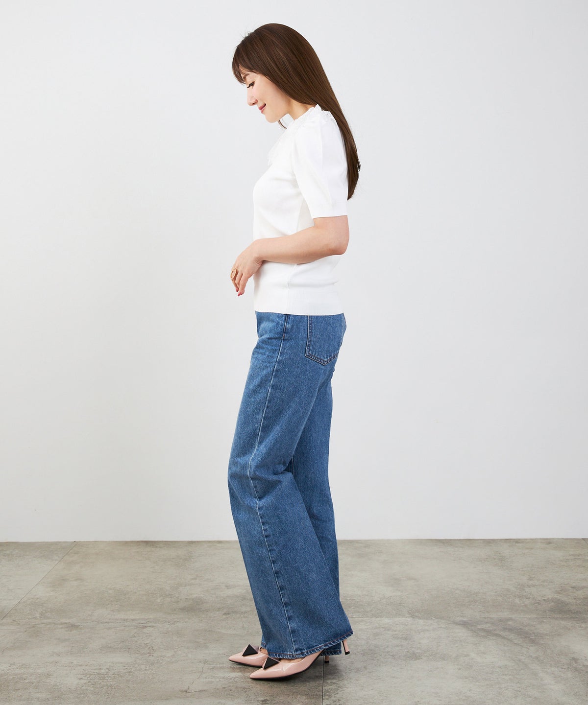 手洗い可 サマーニット ドライタッチ シャリ感 涼感 春 夏 フェミニン 上品 大人可愛い きれいめ 大人カジュアル ジョイントスペース