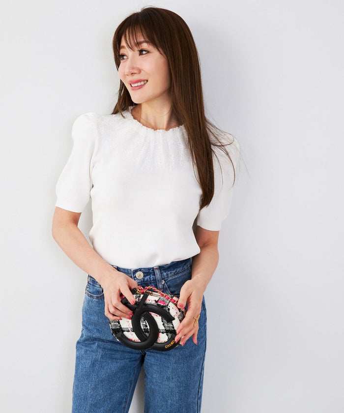 手洗い可 サマーニット ドライタッチ シャリ感 涼感 春 夏 フェミニン 上品 大人可愛い きれいめ 大人カジュアル ジョイントスペース