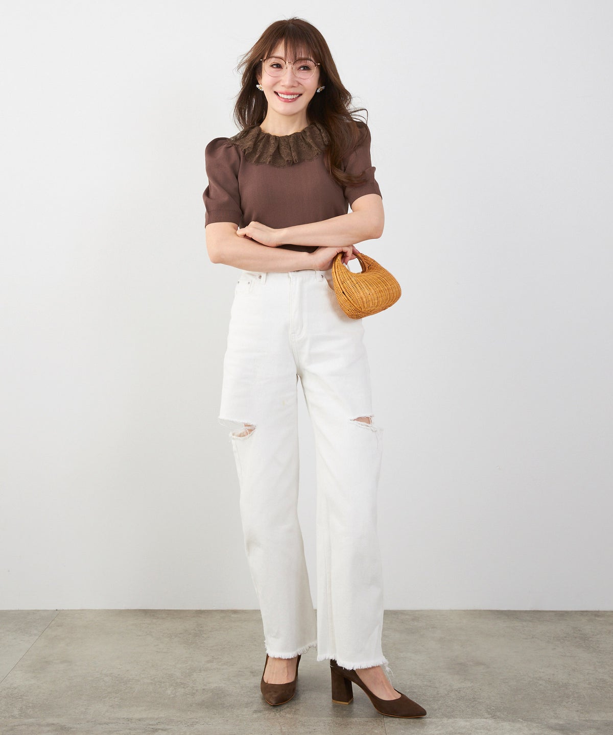 手洗い可 サマーニット ドライタッチ シャリ感 涼感 春 夏 フェミニン 上品 大人可愛い きれいめ 大人カジュアル ジョイントスペース