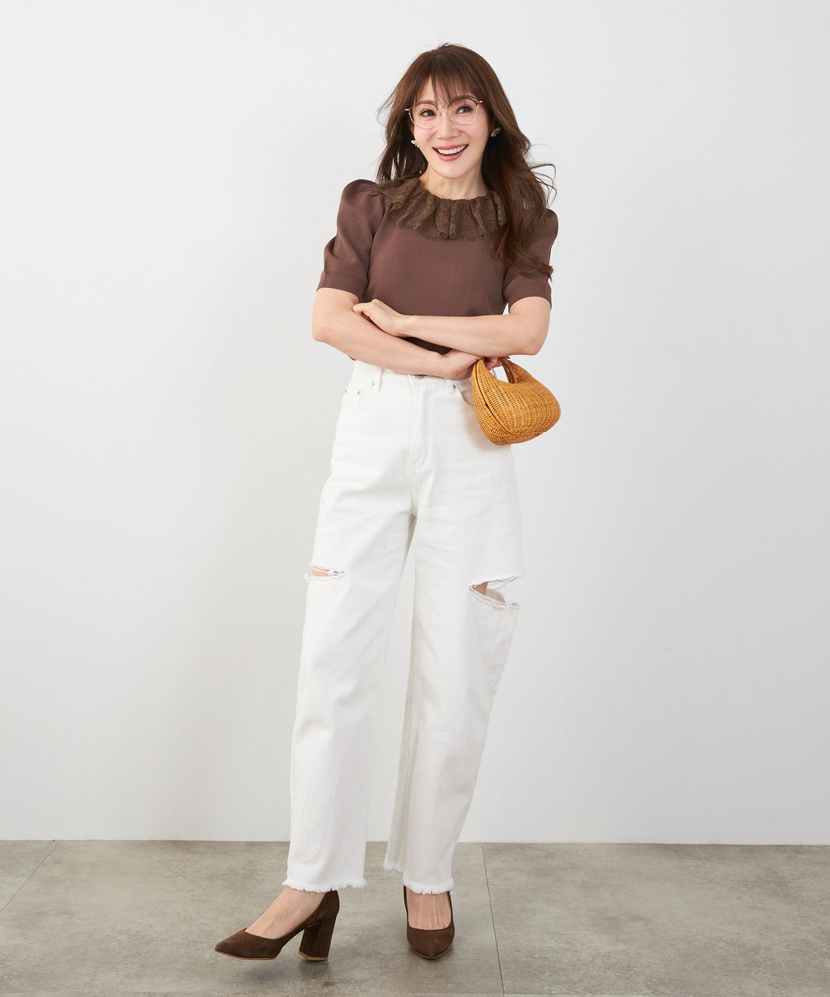 手洗い可 サマーニット ドライタッチ シャリ感 涼感 春 夏 フェミニン 上品 大人可愛い きれいめ 大人カジュアル ジョイントスペース