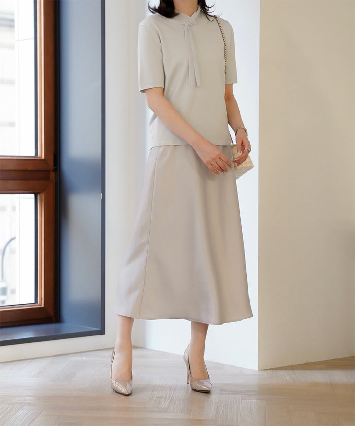 サテン ナロー スカート ボトムス レディース サックス ベージュ ブラック S M